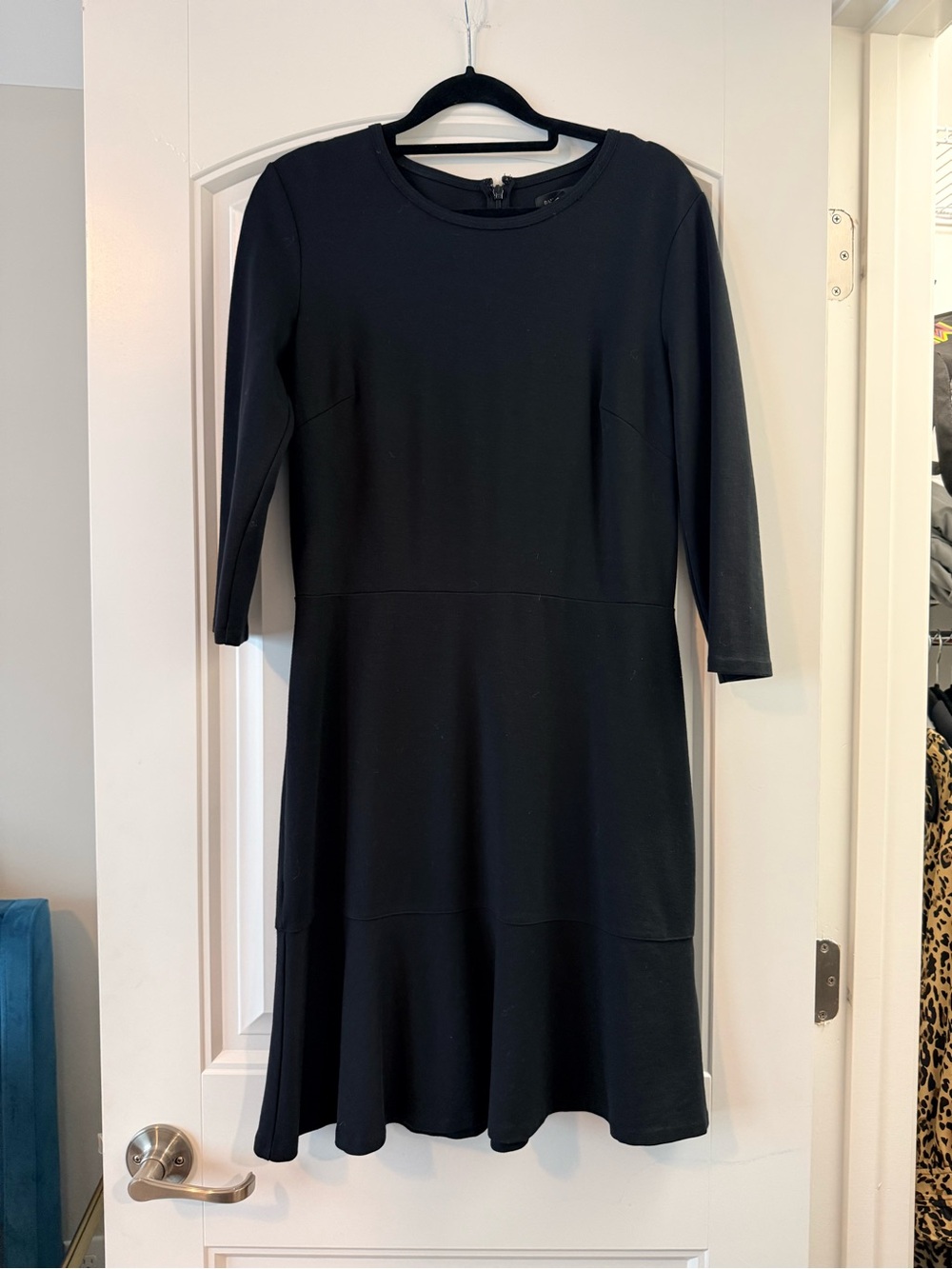 Banana Republic Ponte Black Quarter Sleeve Dress with flounce hem